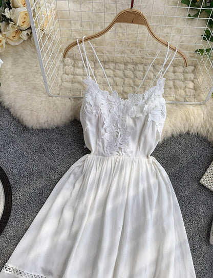 White lace applique backless dress fashion girl dress  1166