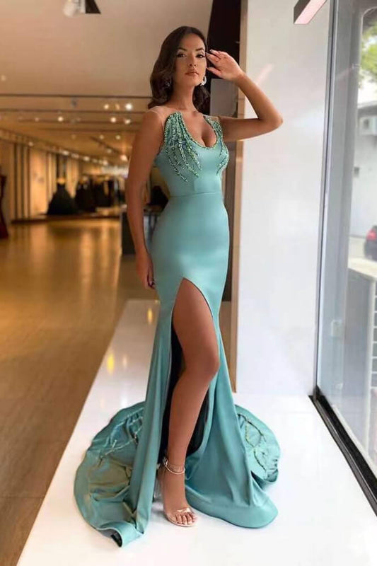 Sleeveless Long Mermaid Beads Prom Dress With Split ED0194