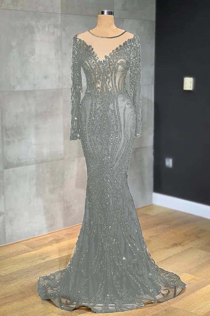 Classic Black Mermaid Prom Dress Long Sleeves With Tulle ED0612