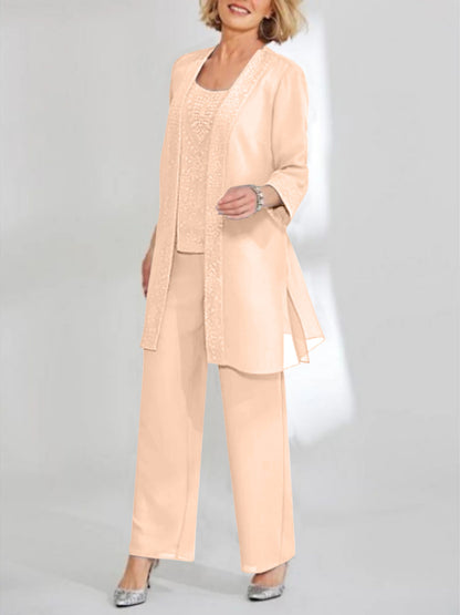 Chiffon Scoop Ankle-Length Mother of the Bride Pantsuits with Jacket