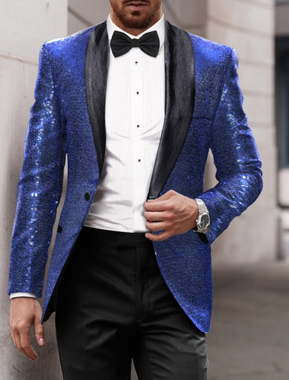 Gold Red Blue Silver Men's Tailored Fit Single Breasted One-button Sequins Party Jacket