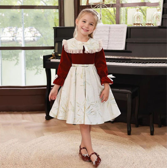 Tea-Length Long Sleeves Round Neck A-Line Flower Girl Party Dresses with Bowknot