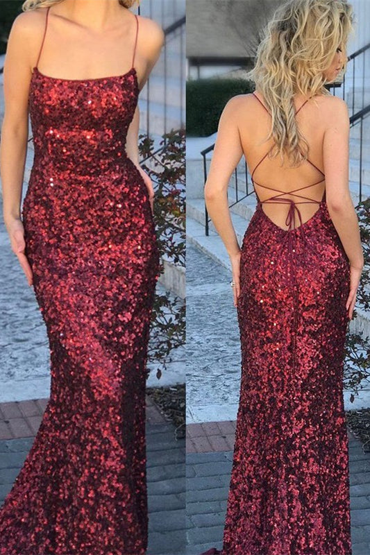 Burgundy Sequins Mermaid Prom Dress PD0250