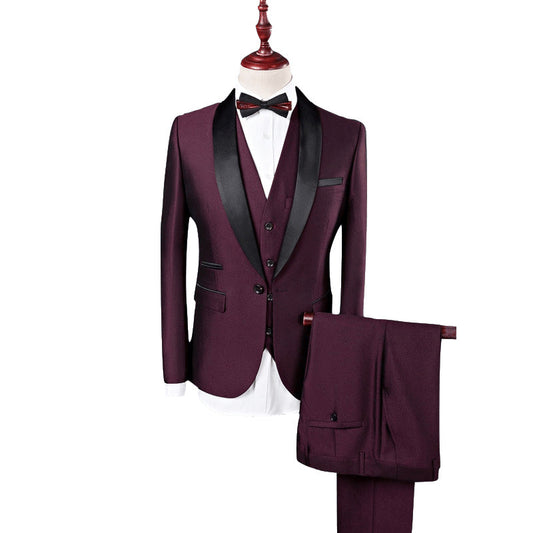 Burgundy White Blue Men's Tailored Fit Single Breasted One-button 3 Pieces Solid Colored Wedding Suits