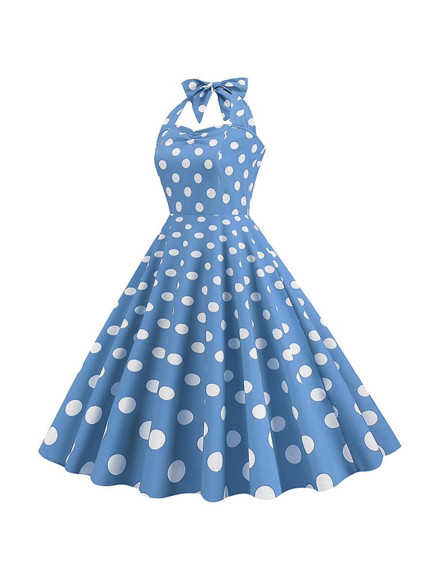 A-Line/Princess Halter Sleeveless Tea-Length Vintage Dress With Bowknot