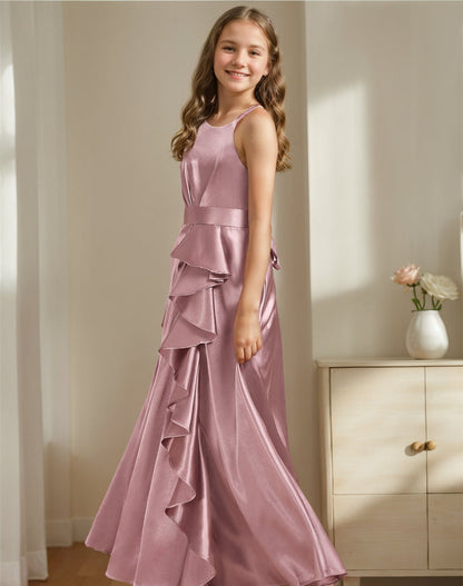 A-line/Princess Criss Cross Sleeveless Junior Bridesmaid Dresses with Ruffles