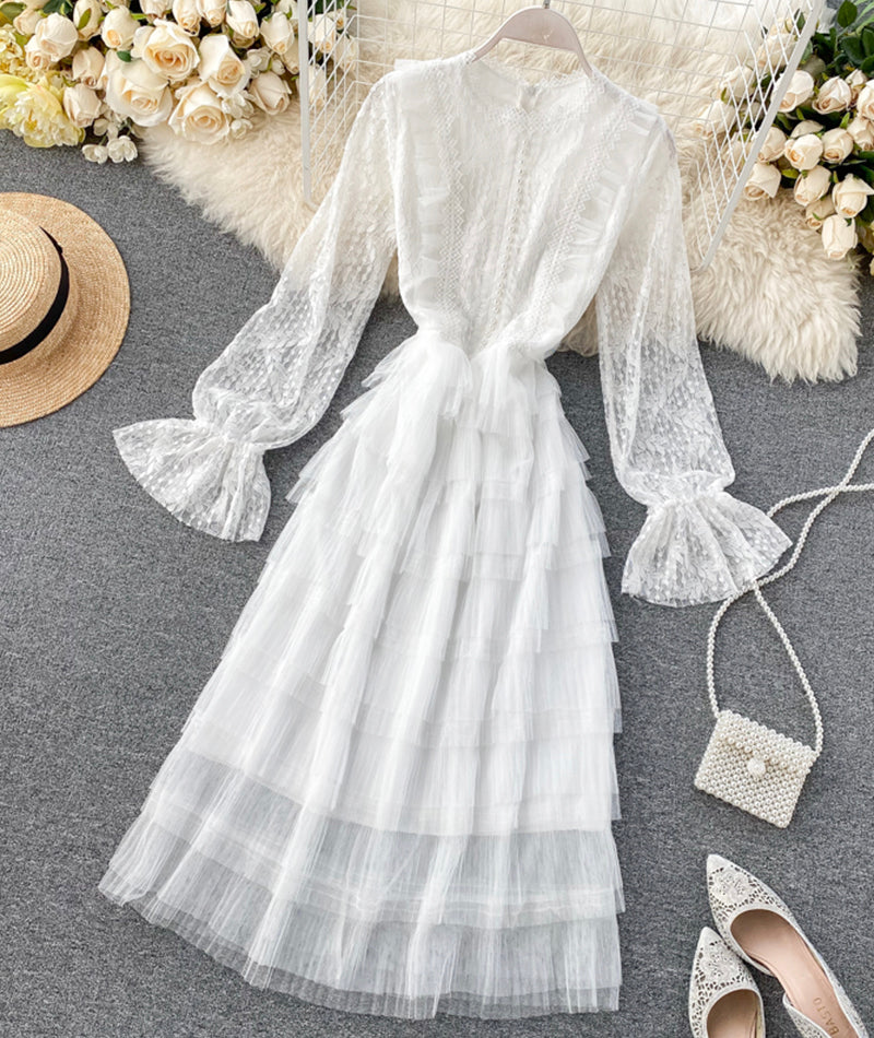 Cute long sleeve lace dress fashion girl dress  1060