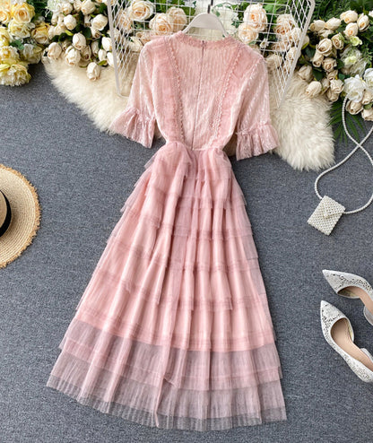 Cute tulle lace A line dress fashion girl dress  1061