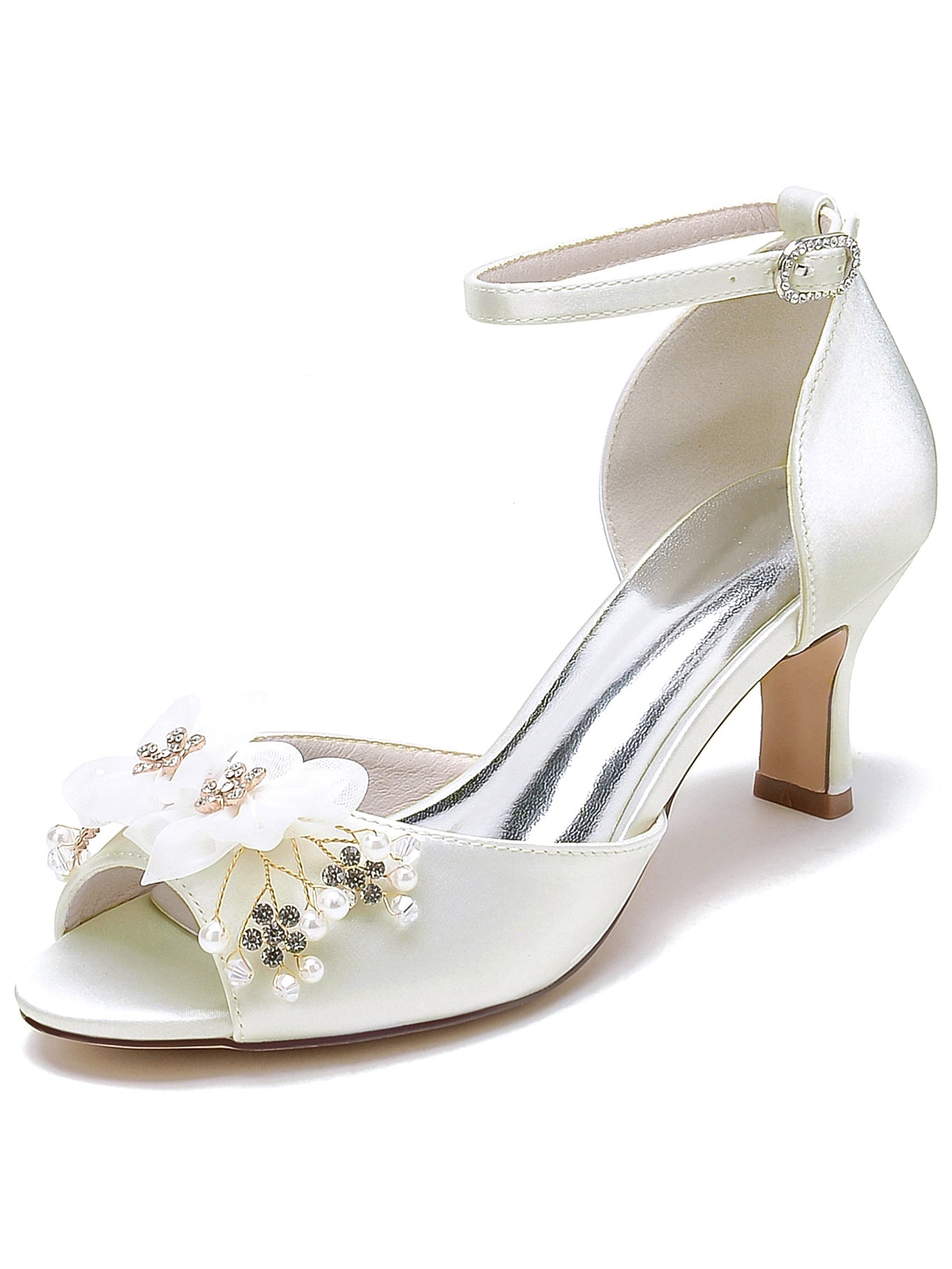 Women's Wedding Shoes Flowers High Heel Open Toe Bridal Shoes