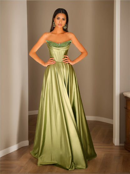 A-Line/Princess Strapless Sleeveless Floor-Length Evening Dress with Sequins