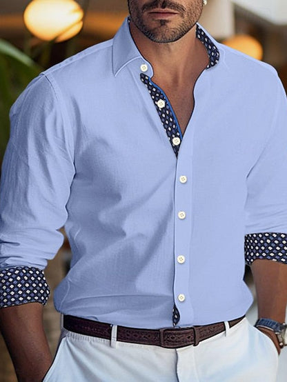 Men's Casual Polyester Long Sleeves Color Block Shirt