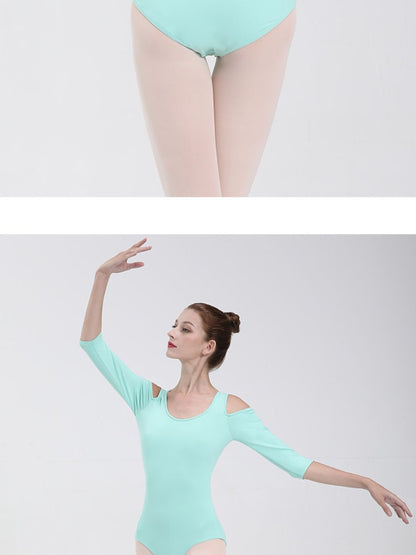 Ballet Dance Basic 3/4 Sleeves V-Neck Training Onesie with Open Back