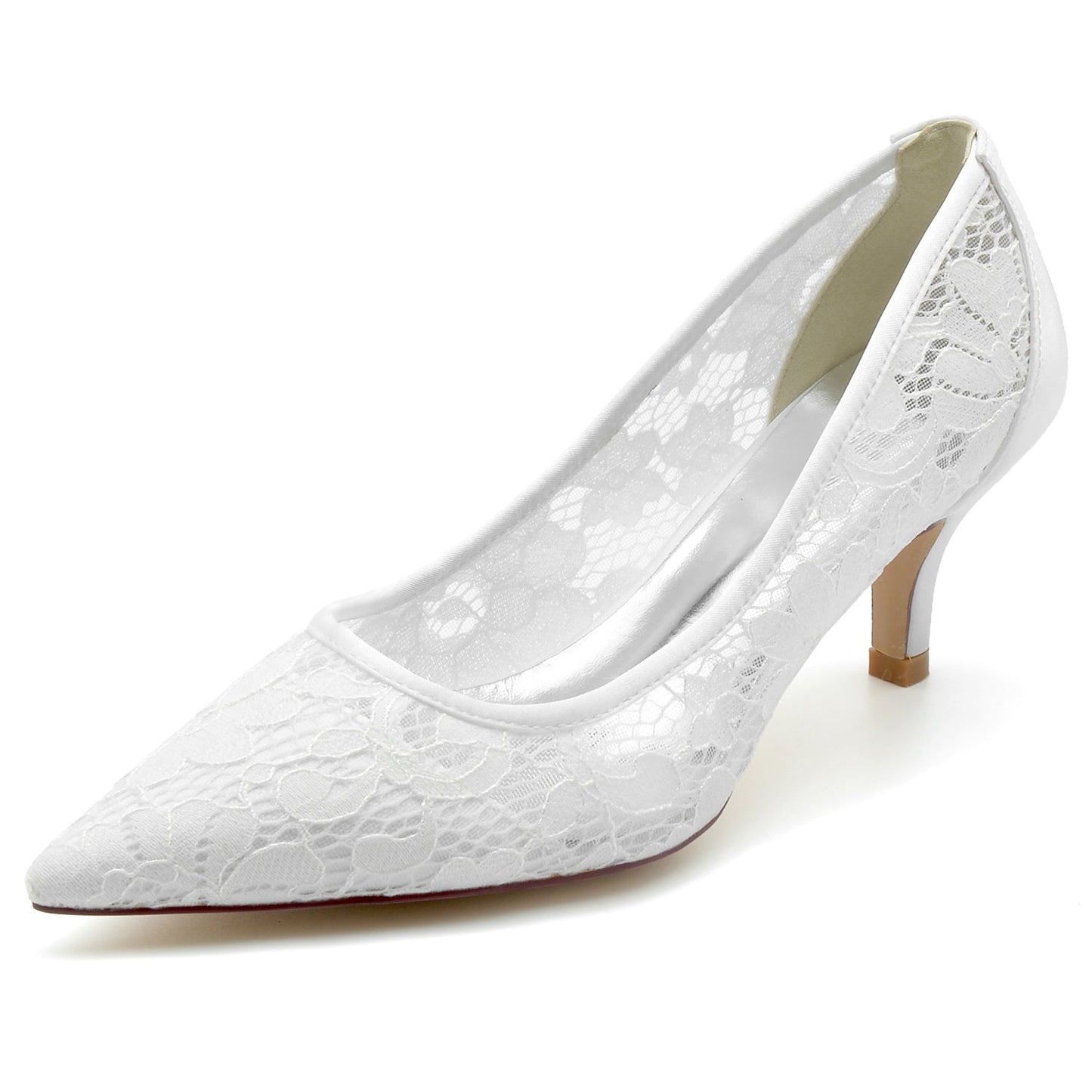 Women's Wedding Shoes Satin Lace Mesh Mid Pointed Toe Bridal Shoes