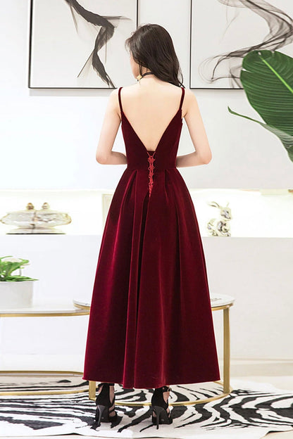 Burgundy velvet short prom dress homecoming dress  8654