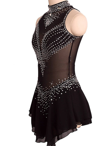 Figure Skating Dress Women's Girls' Crystal/Rhinestone Spandex High Elasticity Sleeveless Ice Skating Dress