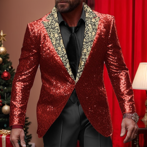 Men's Tailored Fit Single Breasted One-button Sequins Party Jacket