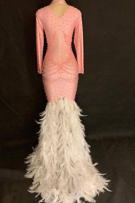 Ex Revenge Diamante Feather Dress (Rhinestones)(Ready To Ship)