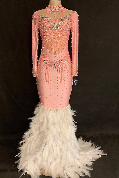 Ex Revenge Diamante Feather Dress (Rhinestones)(Ready To Ship)