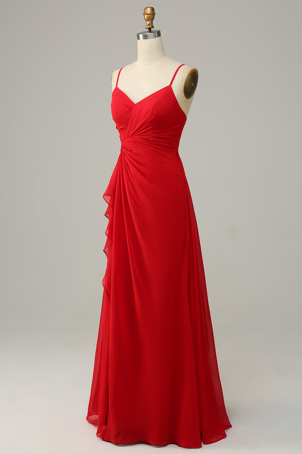 Red Spaghetti Straps A Line Bridesmaid Dress