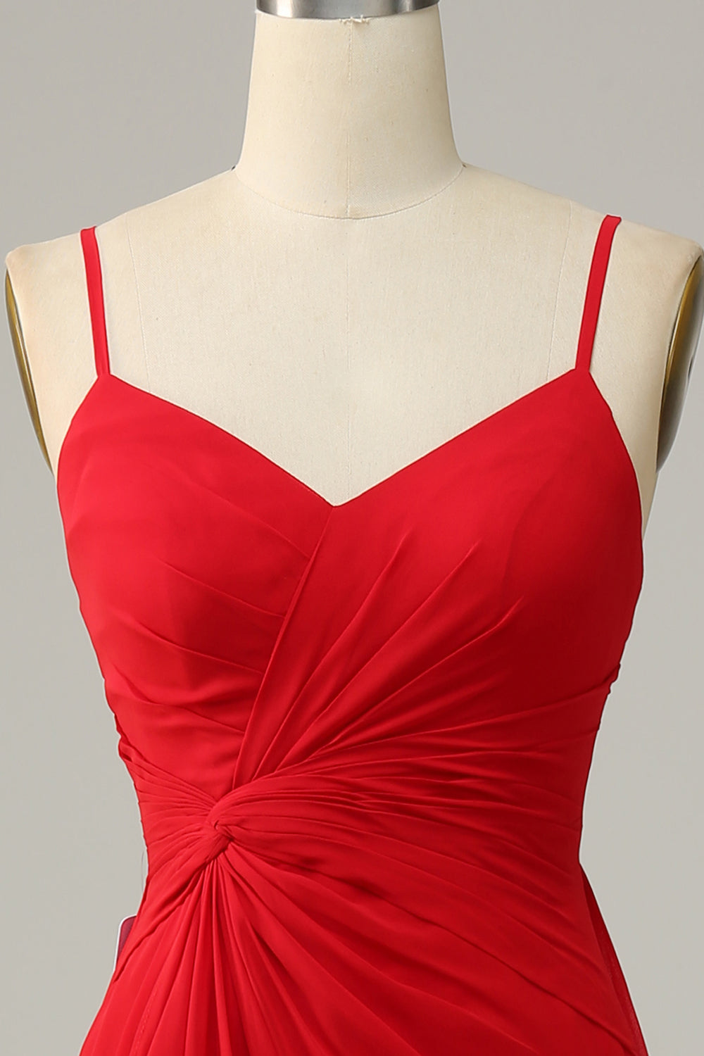 Red Spaghetti Straps A Line Bridesmaid Dress