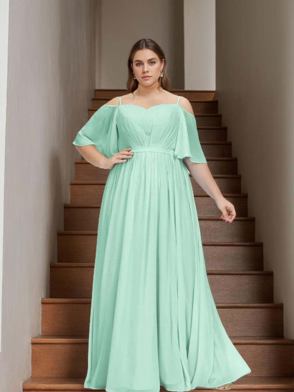 A-Line/Princess Spaghetti Straps Sweetheart Short Sleeves Floor-Length Plus Size Bridesmaid Dresses