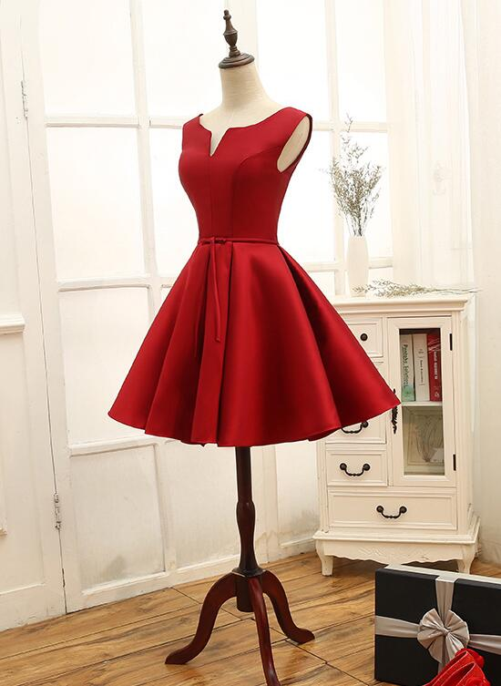 Adorable Red Satin Homecoming Dress , Short Party Dress  gh517