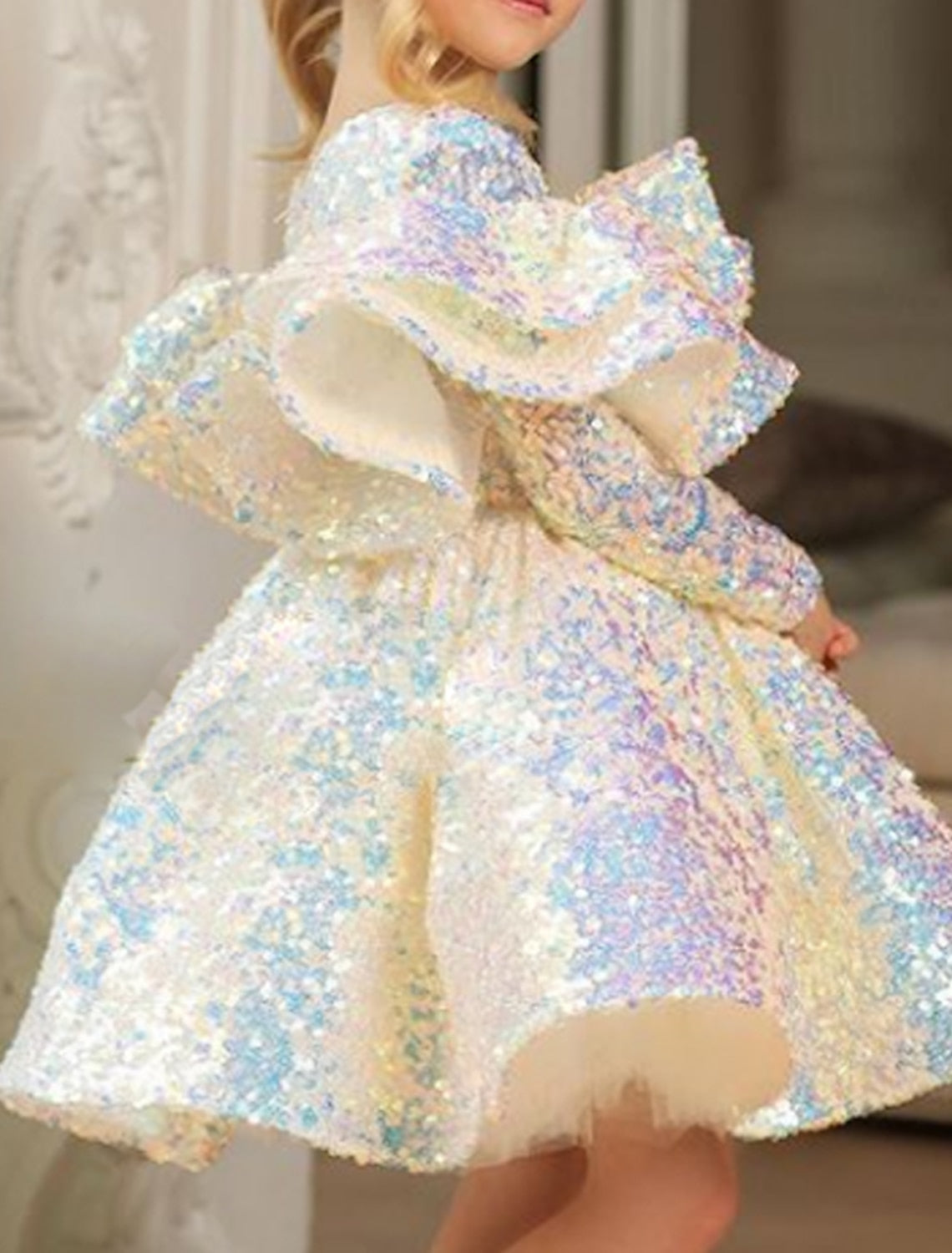 Ball Gown Princess Long Sleeves Sequins Little Girl Dresses with Ruffles