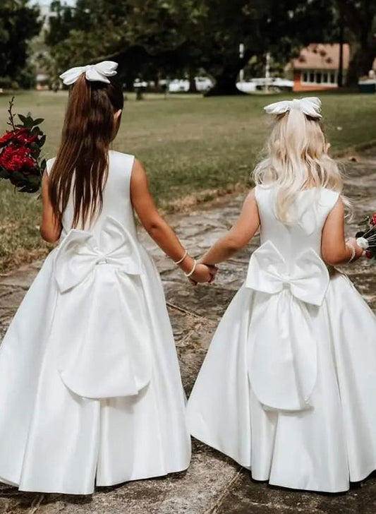 A-Line/Princess Scoop Flower Girl Dresses With Bowknot