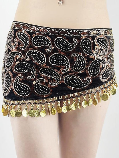 Belly Dance Skirts Gold Coin Beading Splicing Women's Performance Training High Polyester