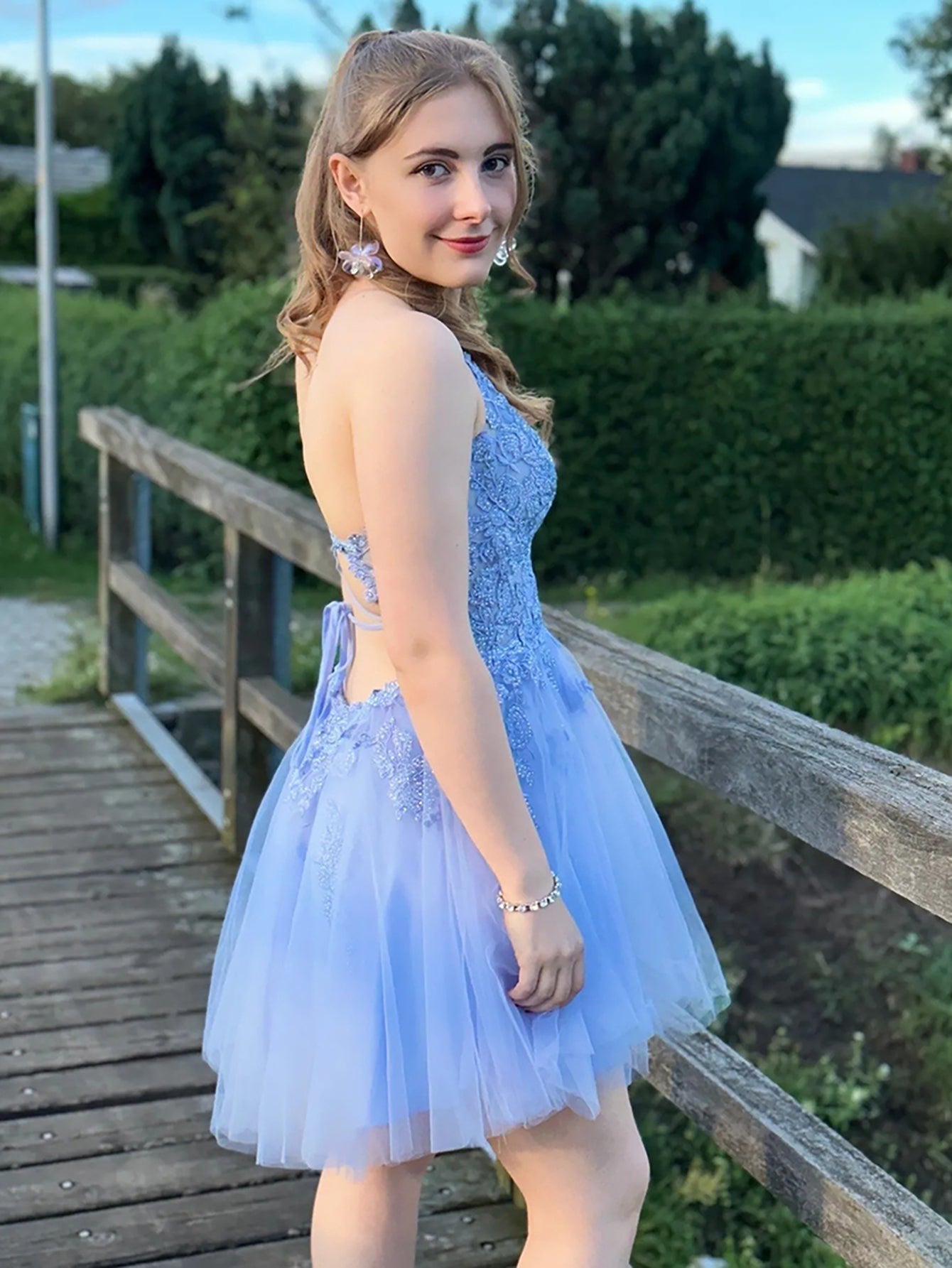 Anya | A Line Applique BlushTulle Short Homecoming Dress