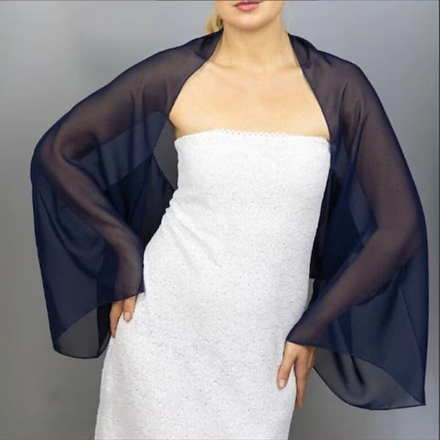 Elegant Wedding Wraps Sun Protection Long Sleeve Chiffon With Pure Color