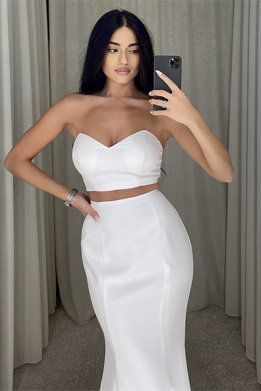 White Two Pieces Mermaid Prom Dress PD0206