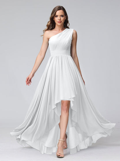 A-Line/Princess One-Shoulder Sleeveless Asymmetrical Bridemaid Dresses with Pockets