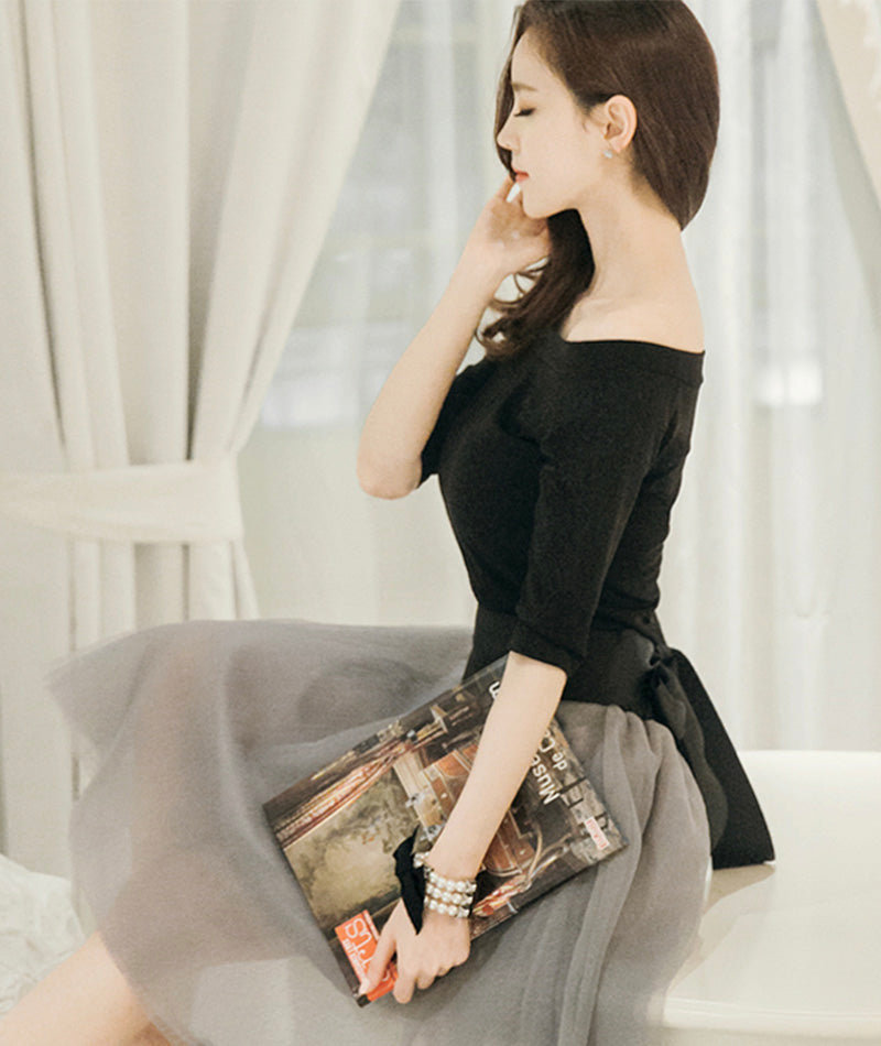 Cute black and gray short dress fashion girl dress  1007