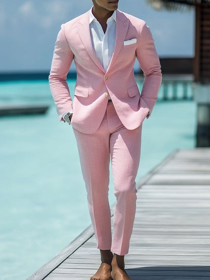 Men's Standard Fit Pink Single Breasted Two-Buttons 2 Pieces Beach Wedding Suits