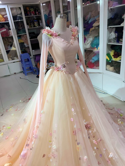 Gorgeous floral applique exquisite long sleeve sleeping beauty wedding dress evening gown ball gown gh2093