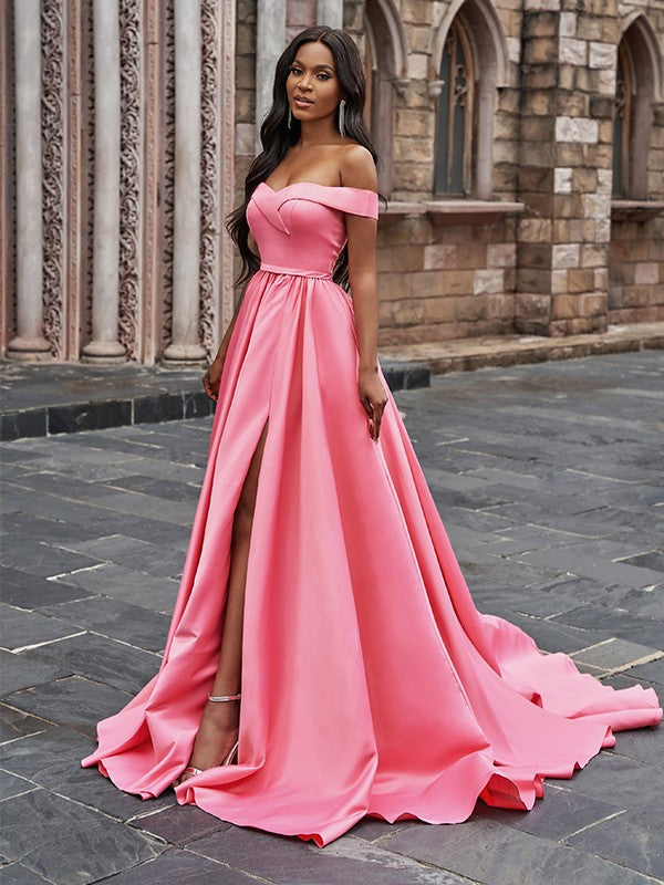 Pink Off-the-Shoulder Long Prom Dress With Split PD0144