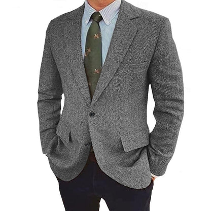 Men's Tweed Herringbone  Retro Vintage  Winter Regular Plus Size Single-Breasted Two-buttons Jacket Blazer