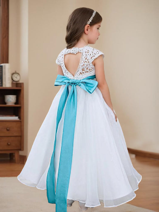 A-line Lace Organza Ankle-length Ivory Flower Girl Dress