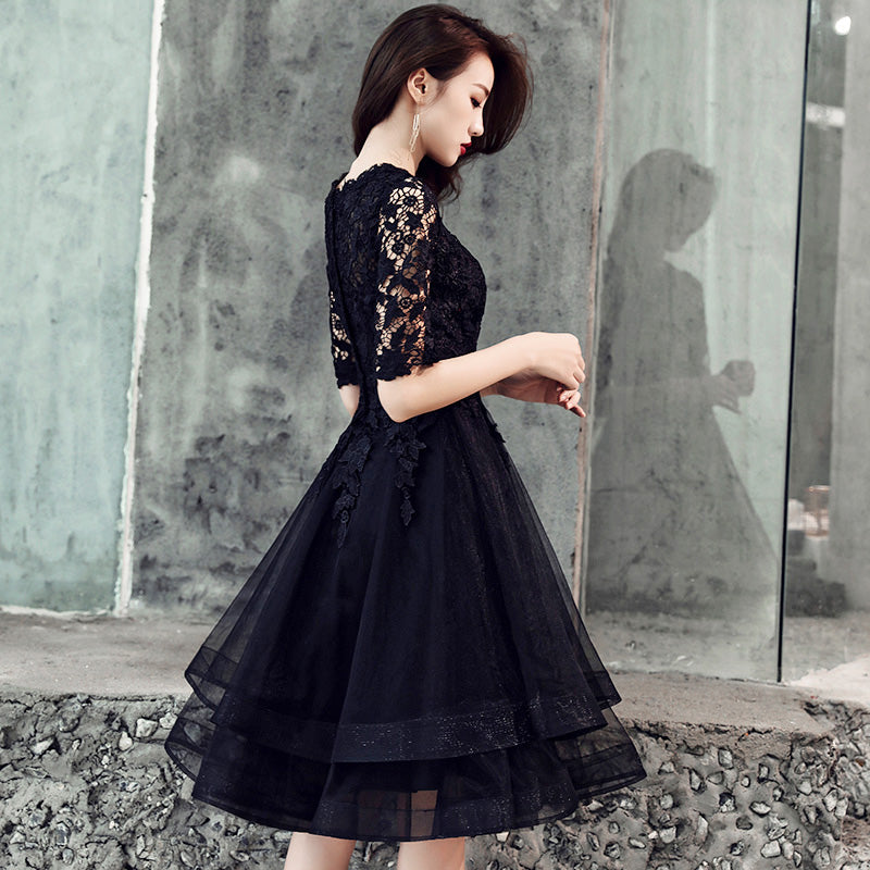 Black lace short prom dress homecoming dress  8244