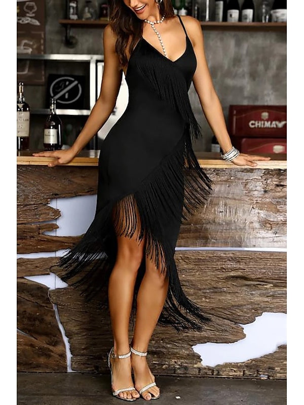 Latin Dance Dress Tassel Pure Color Women's Performance Dancewear Wear Sleeveless Polyester