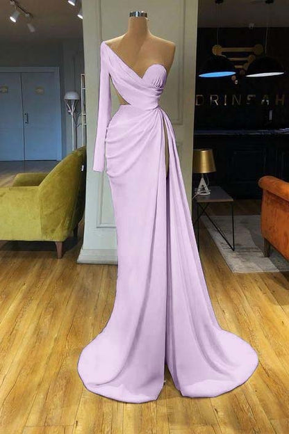 edgynewlook White Long Sleeve Sweetheart Mermaid Prom Dress One Shoulder With Split