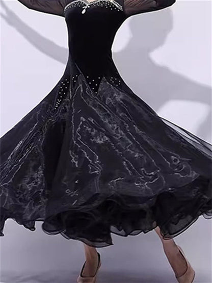 Women's Dancewear Ballroom Dance Dress Crystal/Rhinestone Splicing Women's Performance  Long Sleeve