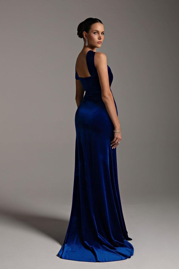 Royal Blue Velvet Stretchy Elegant Mermaid Prom Dress ZT0305