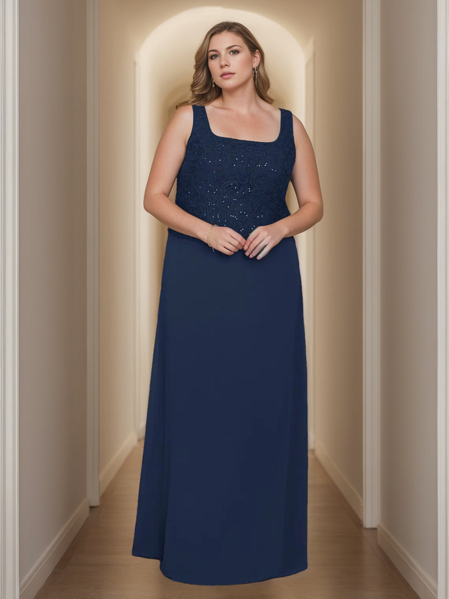 Sheath/Column 2 Pieces Square Neck 3/4 Length Sleeves Floor-Length Mother of the Bride Dresses with Jacket, Lace & Sequins