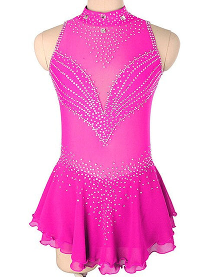 Figure Skating Dress Women's Girls' Crystal/Rhinestone Spandex High Elasticity Sleeveless Ice Skating Dress