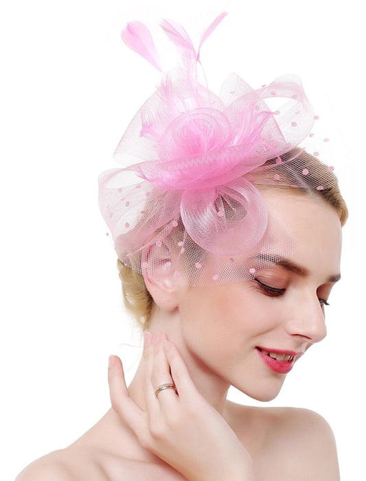 Pink Organza Holiday Fedora Hat Feather Mini Spot Fascinators/Headpiece