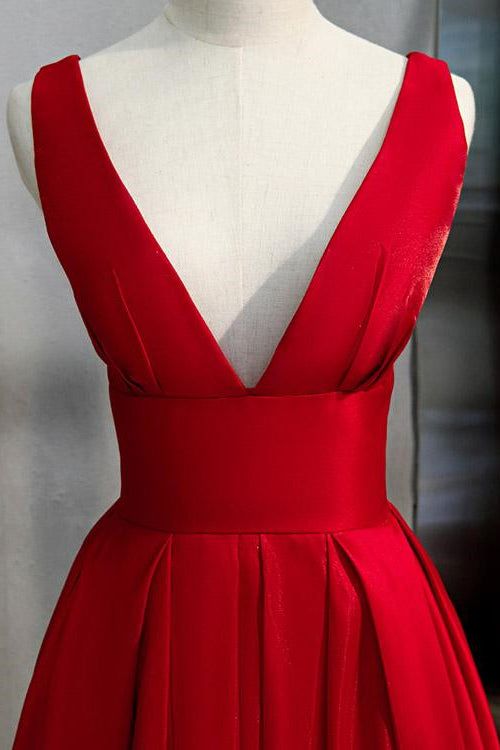 Edgynewlook Elegant Red V-neck A-Line Prom Dress With Sleeveless Online