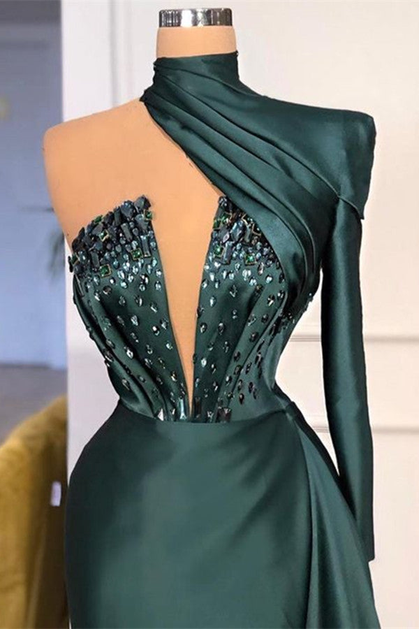 Dark Green  One Shoulder Long Prom Dress With Sequins PD0590