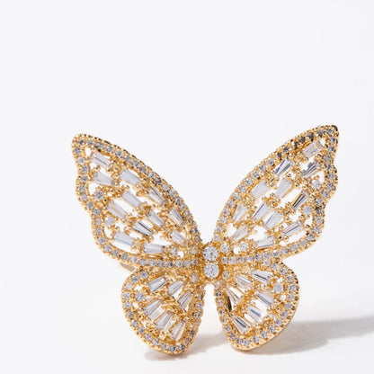 Delicate Zirconia Cut-out Butterfly Adjustable Insect Ring